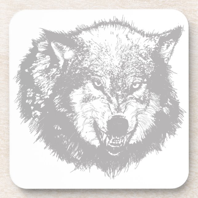 Angry Wolf in Grey Drink Coaster (Front)