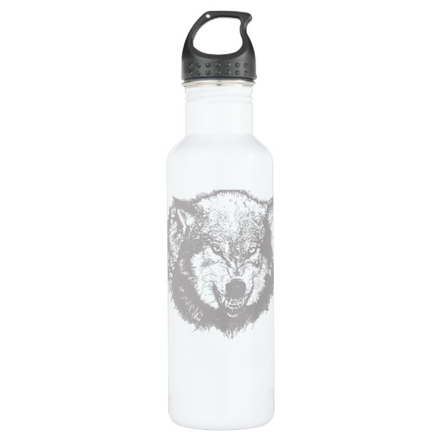 Angry Wolf in Grey Water Bottle (Front)