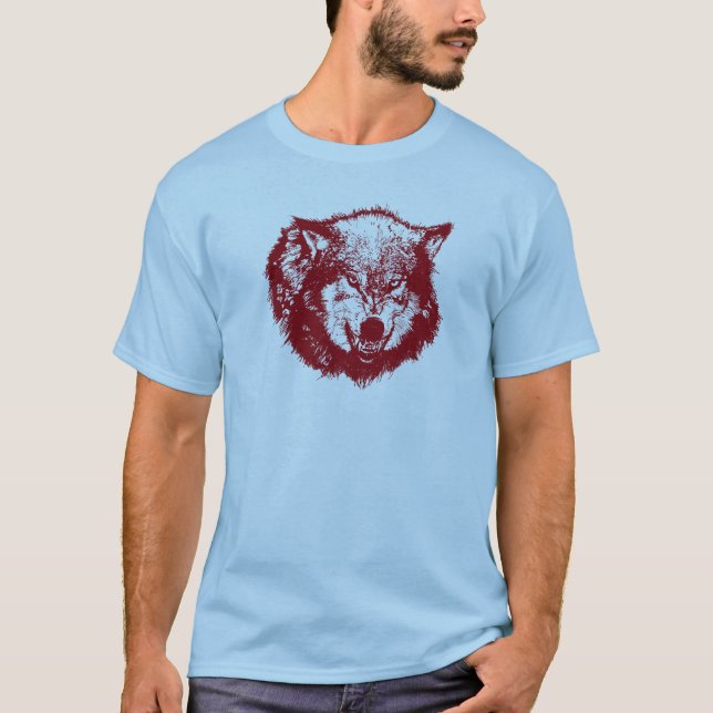 Angry Wolf  in Red T-Shirt (Front)