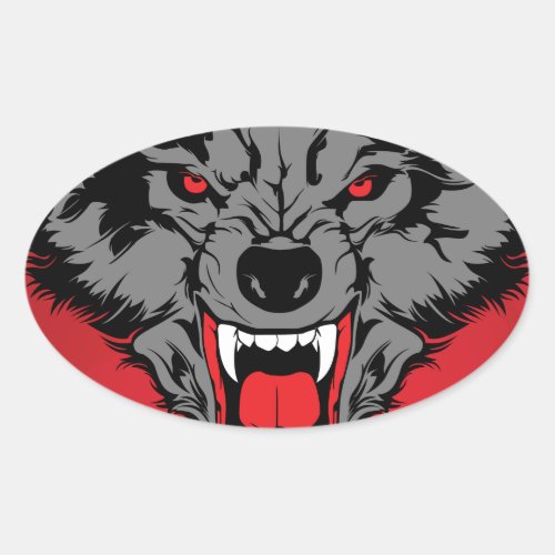 Angry Wolf Oval Sticker