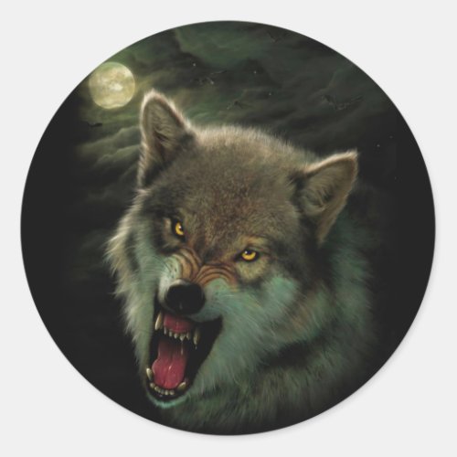 Angry Wolf painting Classic Round Sticker