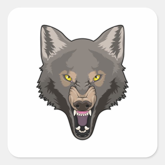 Angry Wolf Square Sticker (Front)