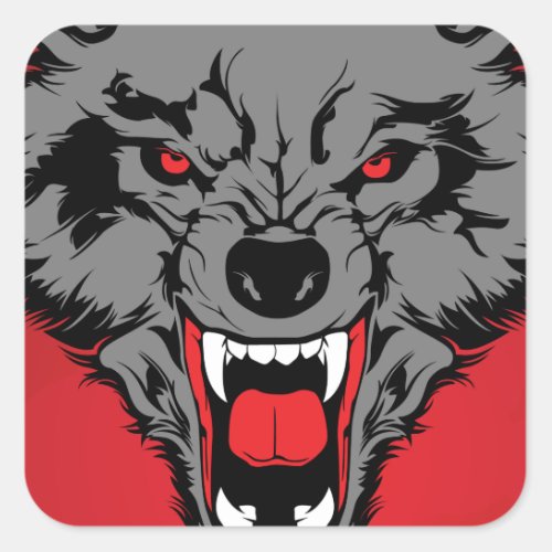 Angry Wolf Square Sticker