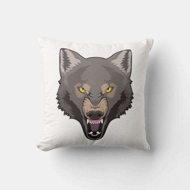 Angry Wolf Throw Pillow (Front)