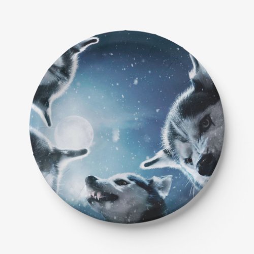 Angry wolves and the moon paper plates