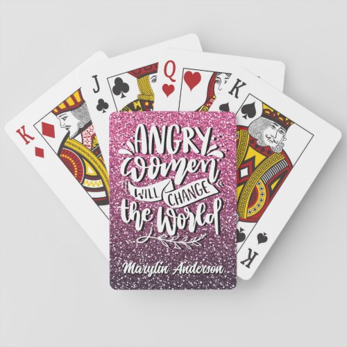 ANGRY WOMEN WILL CHANGE WORLD GLITTER TYPOGRAPHY PLAYING CARDS