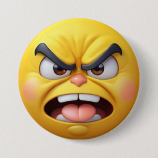 Angry Yellow 3D Effect Emoji Button