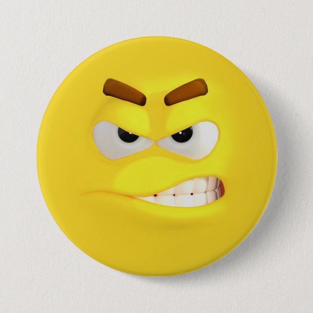 Angry Yellow 3D Effect Emoji Pinback Button (Front)
