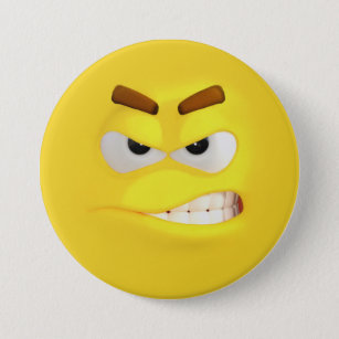 Angry Yellow 3D Effect Emoji Pinback Button