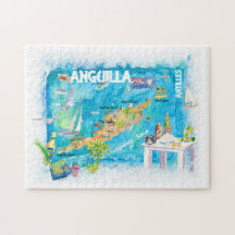 Anguilla Antilles Illustrated Caribbean Travel Map