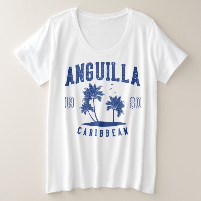 Anguilla Caribbean Palm Tree 1980 Plus Size T-Shirt (Design Front)