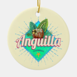 Anguilla Caribbean Retro Vacation Vintage Island Ceramic Ornament
