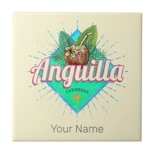 Anguilla Caribbean Retro Vacation Vintage Island Ceramic Tile (Front)