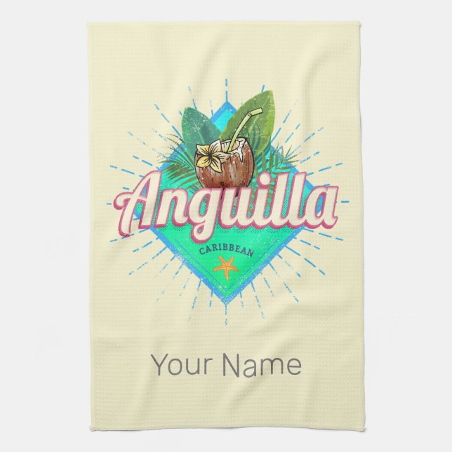 Anguilla Caribbean Retro Vacation Vintage Island Kitchen Towel (Vertical)