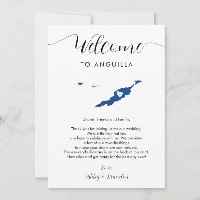 Anguilla Wedding Welcome Letter Itinerary Card (Front)