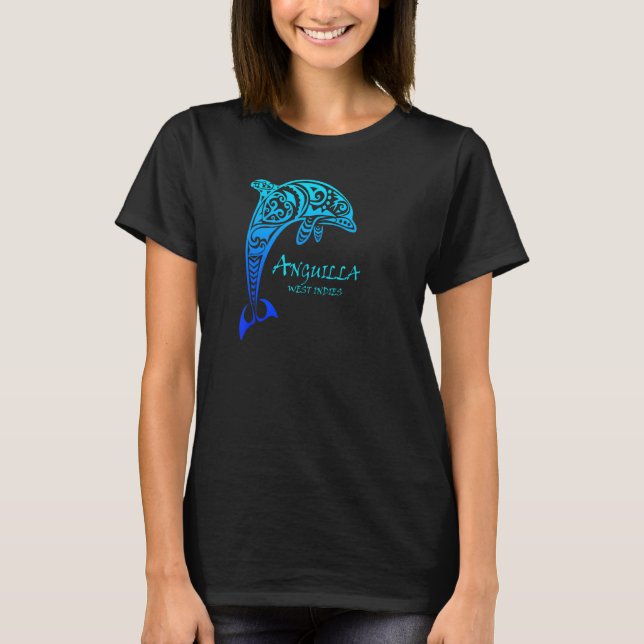 Anguilla West Indies Vintage Retro Tribal Dolphin  T-Shirt (Front)