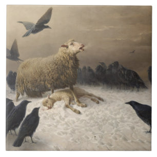 Anguish: Sheep with a Dead Lamb Ceramic Tile