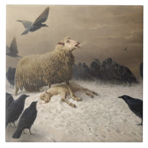 Anguish Sheep with a Dead Lamb Ceramic Tile