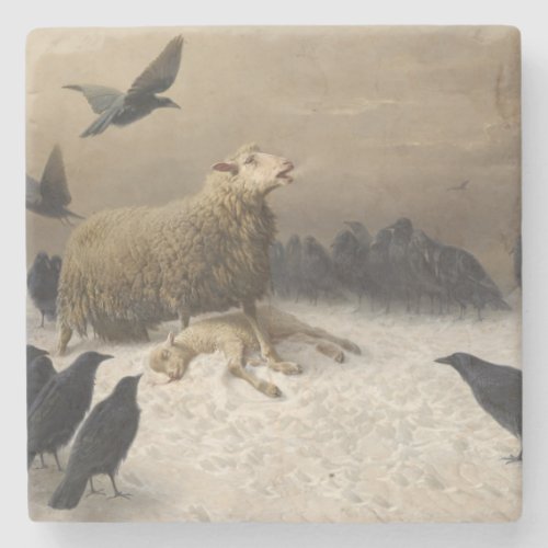 Anguish Sheep with a Dead Lamb Stone Coaster