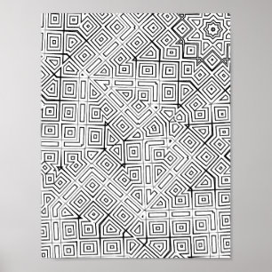 Angular Maze Grid Coloring Page Pattern Design Poster