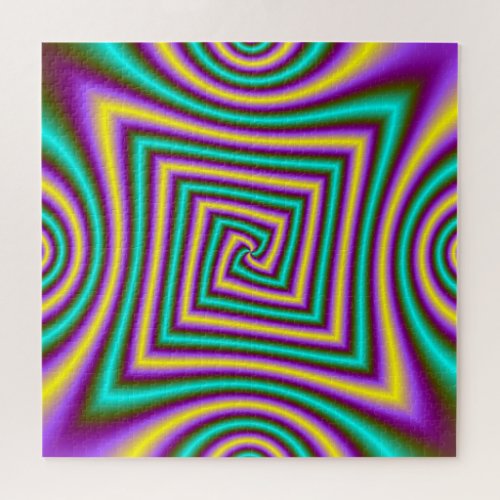 Angular Spiral in Violet Yellow and Green Jigsaw Puzzle