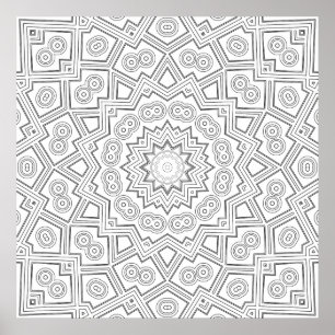 Angular Starburst Mandala Pattern Coloring Art Poster