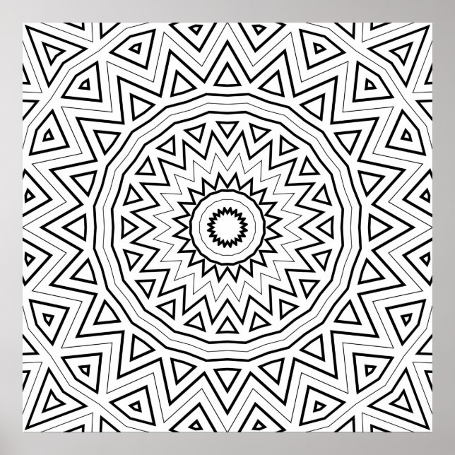 Angular Triangle Burst Mandala Pattern Art Page Poster (Front)