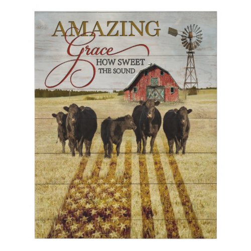 Angus Cows Amazing Grace Inspirational  Faux Canvas Print