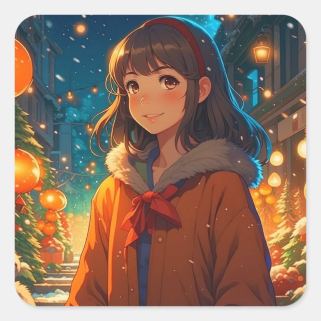 Ani-mazing Christmas Anime Pun Square Sticker (Front)