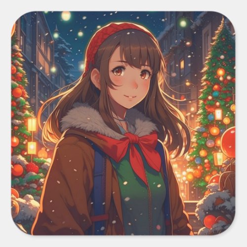 Ani_mazing Christmas  Winter Night Square Sticker