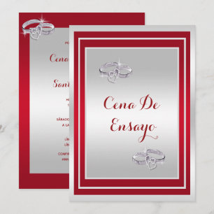 Anillos De Boda, De Plata Y Rojo Cena De Ensayo Invitation