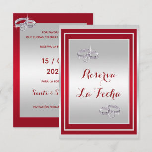 Anillos De Boda Elegantes De Plata Y Rojo Save The Date