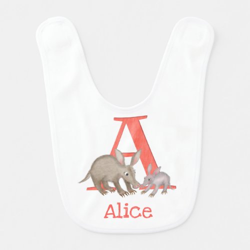 Animal ABC A is for aardvark baby bib
