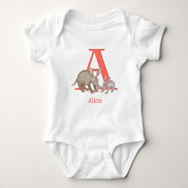 Animal ABC A is for aardvark baby bodysuit (Front)