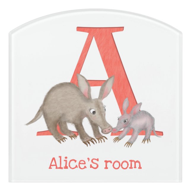 Animal ABC A is for aardvark door sign (Contour Front)