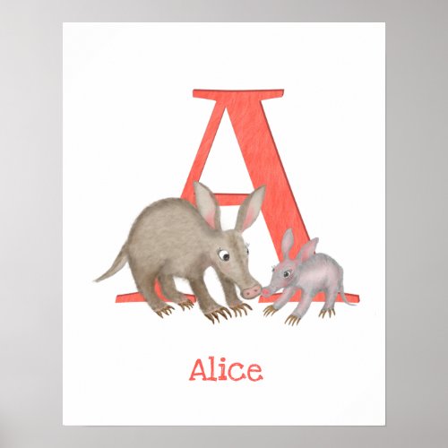 Animal ABC A is for aardvark print