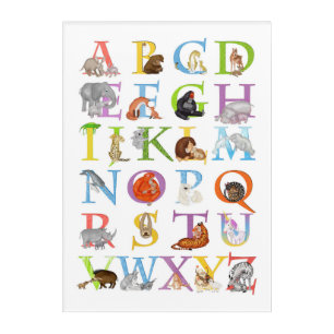 Animal ABC acrylic nursery print (blue version)