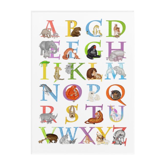 Animal ABC acrylic nursery print (blue version) (Front)