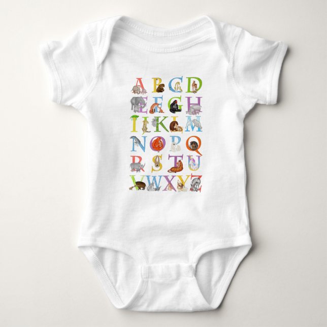 Animal ABC baby bodysuit (blue version) (Front)