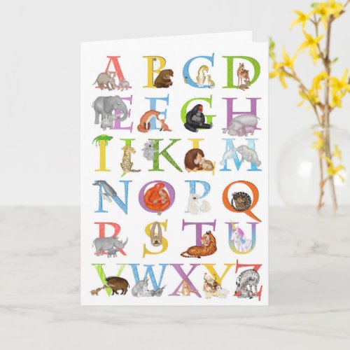 Animal ABC birthday card blue version