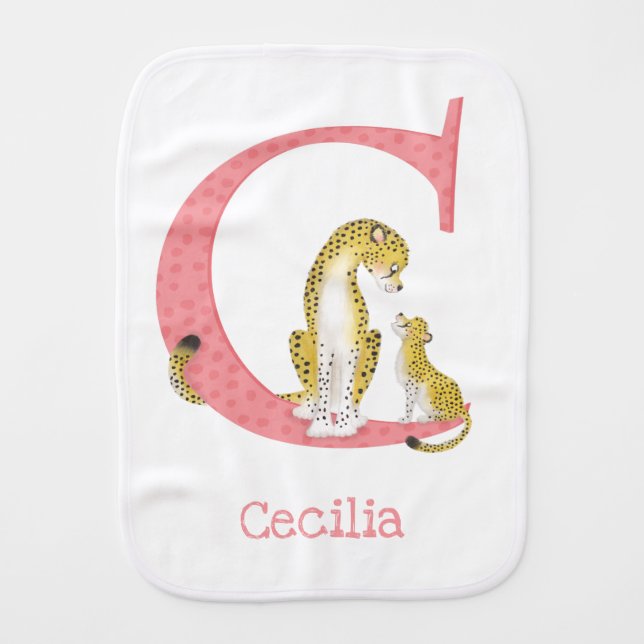 Animal ABC C is for cheetah baby burp cloth (Front)