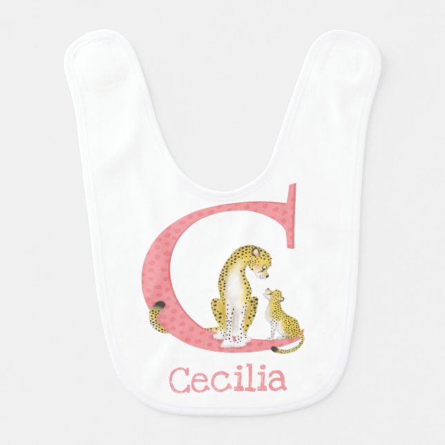 Animal ABC C is for cheetah baby's bib (Front)