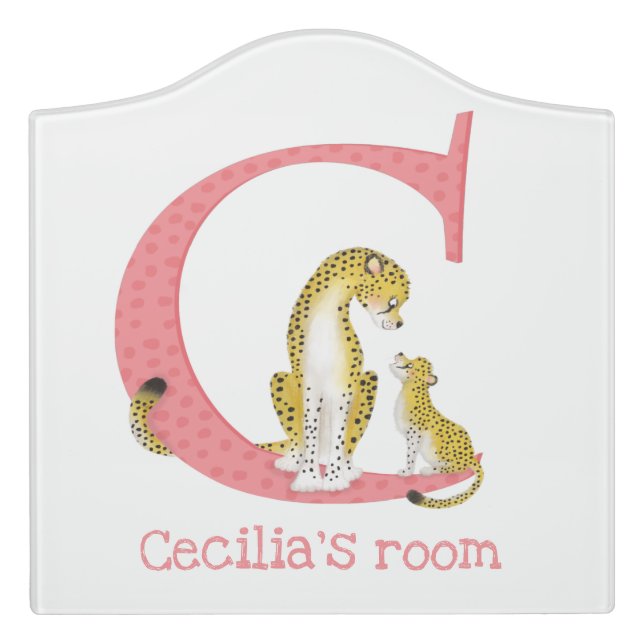 Animal ABC C is for cheetah door sign (Large Crest Front)