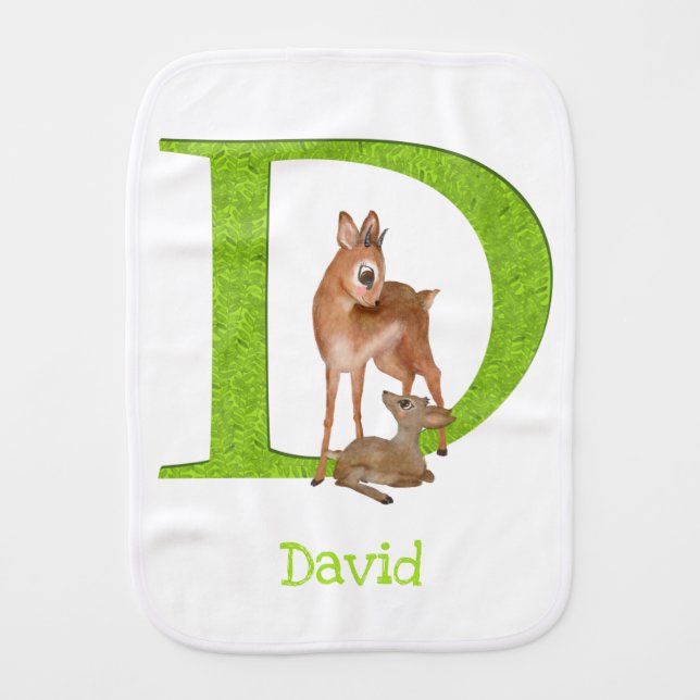 Animal ABC D is for dik-dik baby burp cloth (Front)