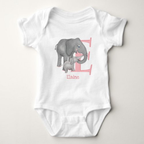 Animal ABC E is for elephant baby bodysuit