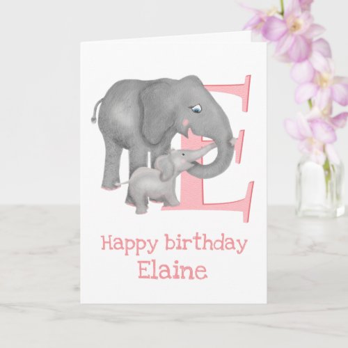 Animal ABC E is for elephant birthday card