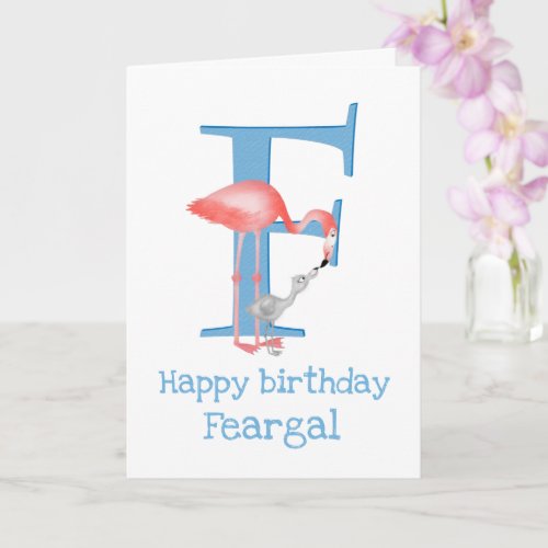 Animal ABC F is for flamingo birthday card