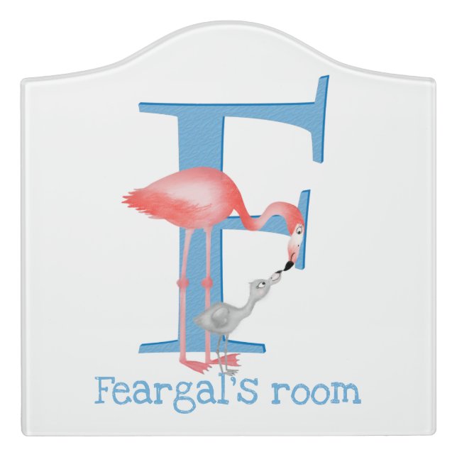 Animal ABC F is for flamingo door sign (Large Crest Front)