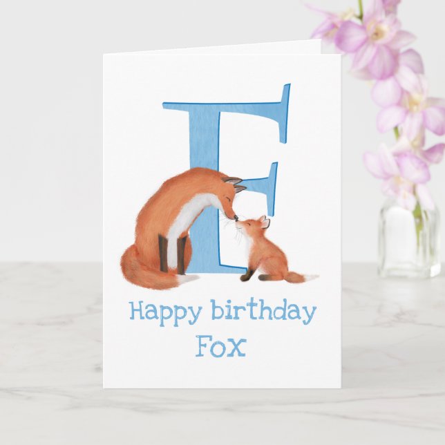Animal ABC F is for fox birthday card (Orchid)