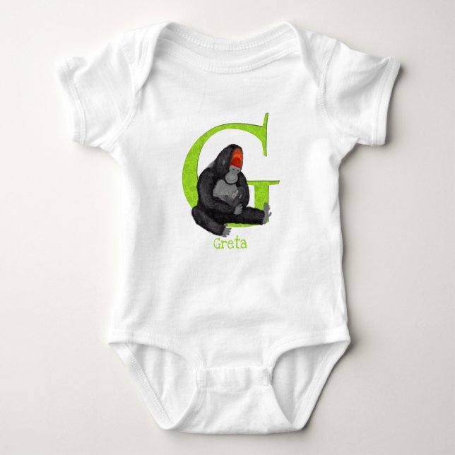 Animal ABC G is for gorilla baby bodysuit (Front)